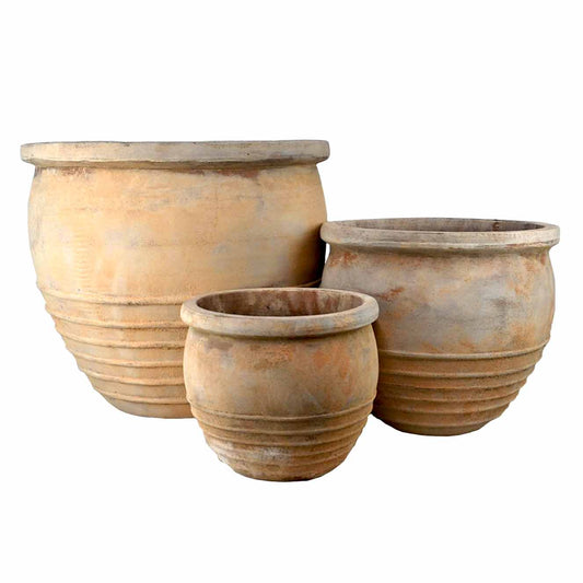 Antique Terracotta Ribbed Bowl Planter - Basalt
