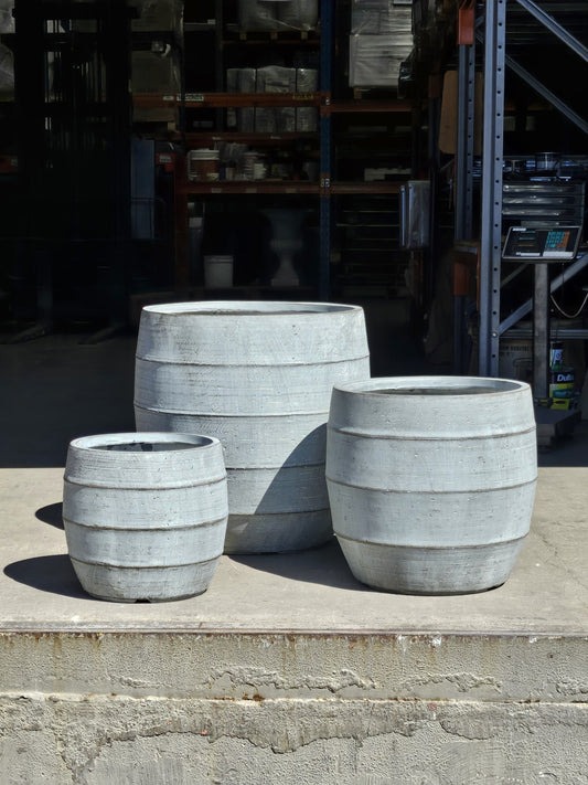 GeoLite Lined Barrel Planter - Grey Wash