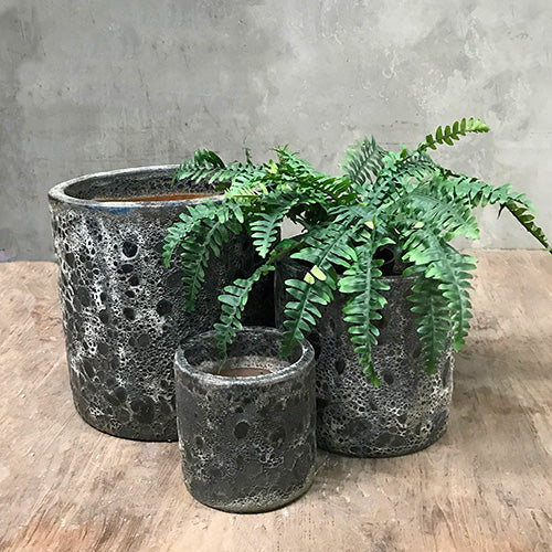 Seafoam Cylinder Planter - Dark Grey