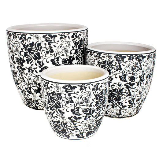 Tang Egg Pot - Floral Black
