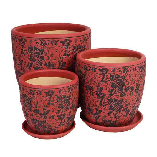 Tang Egg Pot - Lotus Black & Red